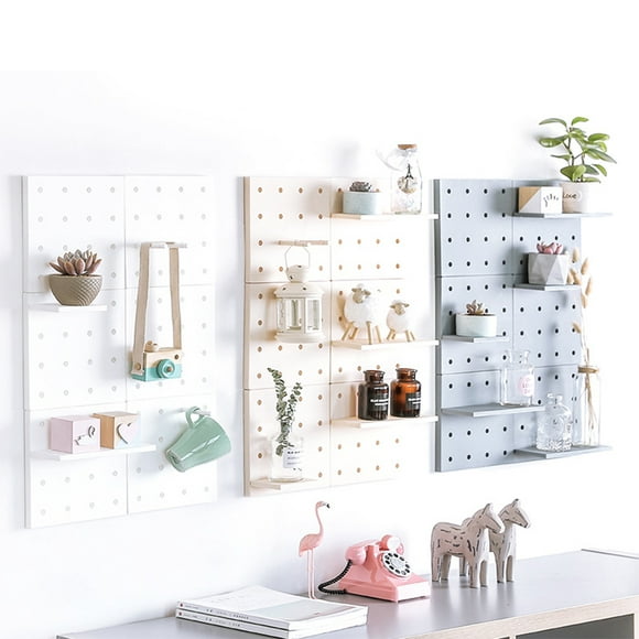 Stylish Plastic Peg Board Wall-mounted Storage Shelf Kitchen Hone Decoration Beige