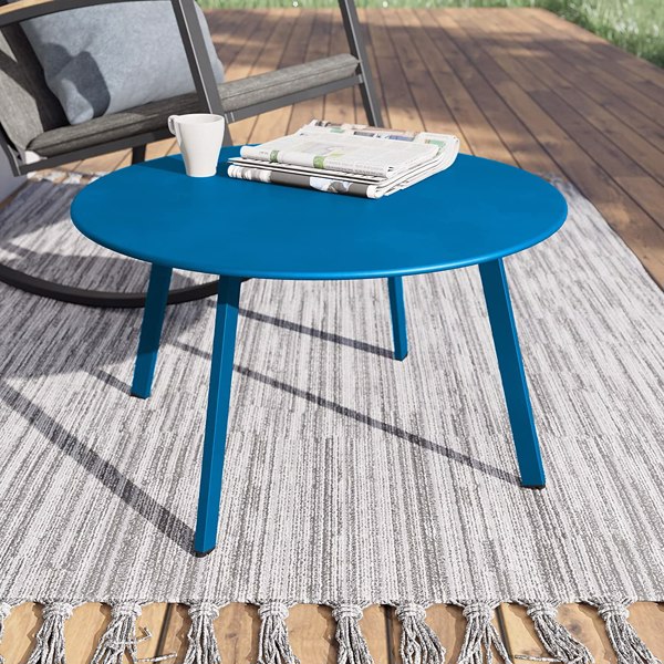 FZFLZDH Patio Side Table Outdoor, Metal Side Table Small Round Side Table Weather Resistant End Table Outdoor Table for Garden Porch Balcony Yard Lawn,Blue - image 4 of 4