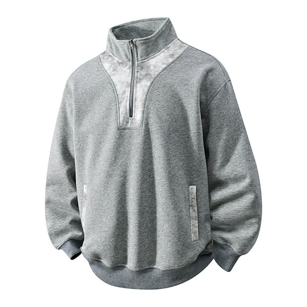 pstuiky camisa de manga larga para hombre, Sudadera de hombre de color liso con cuello alto, manga larga y diseño de patchwork con semicremallera tops de invierno para hombre l