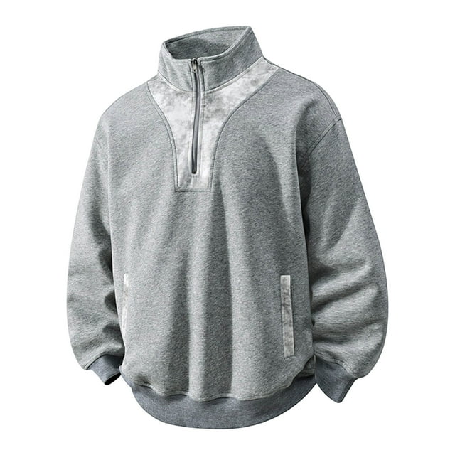 pstuiky Camisas para hombre de manga larga, Sudadera de hombre de color liso con cuello alto, manga larga y diseño de patchwork con semicremallera Tops casuales para hombres xxxl