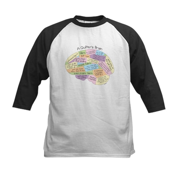 CafePress - Quilter's Brain Kids Baseball Jersey - Kids Cotton Baseball Jersey, 3/4 Sleeve Shirt