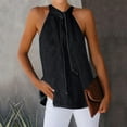 thumbnail image 2 of GA WEIHUA Women's Denim Halter Neck Tops Keyhole Back Tank Top Drawstring Tie Front Jean Camisole Summer Elegant Sleeveless Camis Shirts(Black,M), 2 of 5