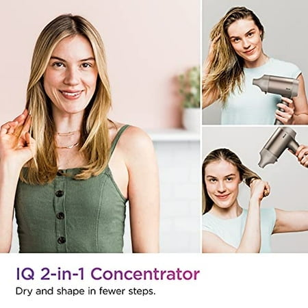 Shark HD120BRN Blow Dryer HyperAIR Fast-Drying with IQ 2-in-1 Concentrator, Styling Brush, and Curl-Defining Deep Diffuser Attachments, Ionic, No Heat Damage, for All Hair Types, Stone