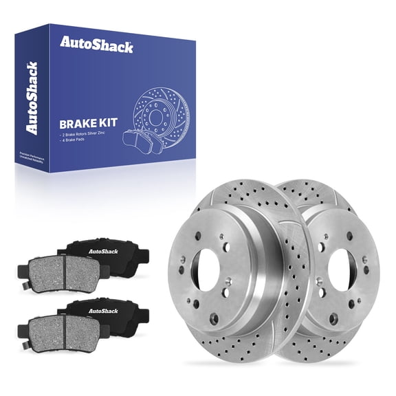 AutoShack Rear Solid Drilled & Slotted Silver Zinc Coated Brake Rotors   Ceramic Pads 6-PC Brake Kit Replacement for 2005-2010 Honda Odyssey SilverShield Pro 12.32" (313 mm)