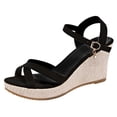 thumbnail image 5 of Rokment Womens Espadrilles Platform High Heels Dressy Sandals 2026 Fashion Casual Glitter Rhinestones Open Toe Ankle Strap Chunky Heels Dress Summer Shoes for Bride Wedding Black Size 6, 5 of 7