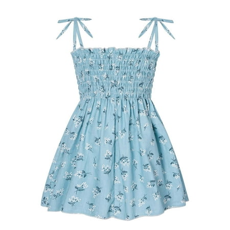 

TAGOLD Summer Toddler Baby Girls Sleeveless Sling Dress Graphic Print Children s Clothing Blue 9-12 Months