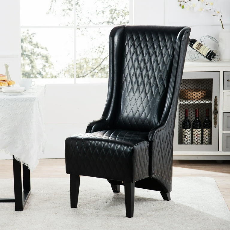 23.03 in.W Faux Leather High Back Accent Wingback Chair Wooden Legs Black