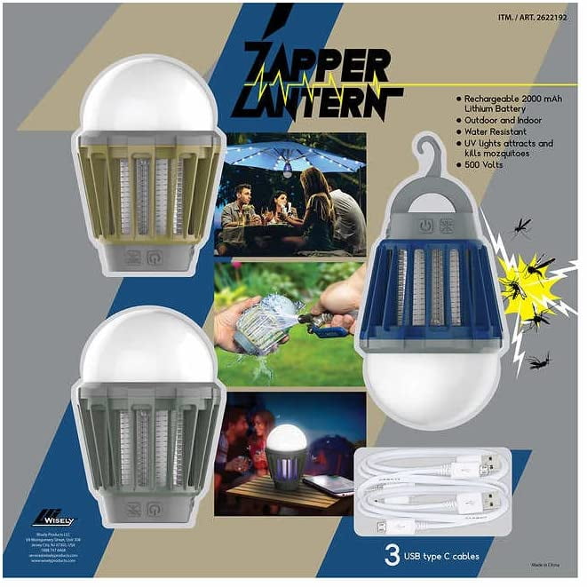 Wisely Outdoor/Indoor Rechargeable Bug Zapper with Builtin LED Lantern