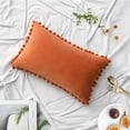thumbnail image 2 of Pack of 2 Velvet Throw Pillow Covers Pompom Decorative Pillowcases Solid Soft Cushion Covers with Poms Square for Couch Sofa Bedroom Car 18x18inch Dark Green-Orange&12"x20", 2 of 7