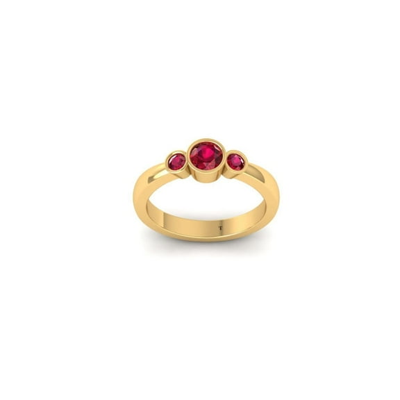 14K Yellow Gold Plated 0.50CT Three Stone Engagement Wedding Ring for Women, Round Cut Red Ruby