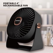 Aiwa 4 Desk Fan, USB-C Rechargeable Mini Fan with 3 Speeds and 270-Degree Rotation, Black