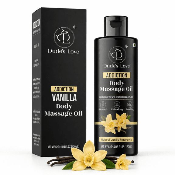 Organic - Vanilla Full Body Massage Oil - No Stain & Non-Sticky | Vanilla & Jasmin Oil | for Massage Therapy - 4.05 Fl Oz