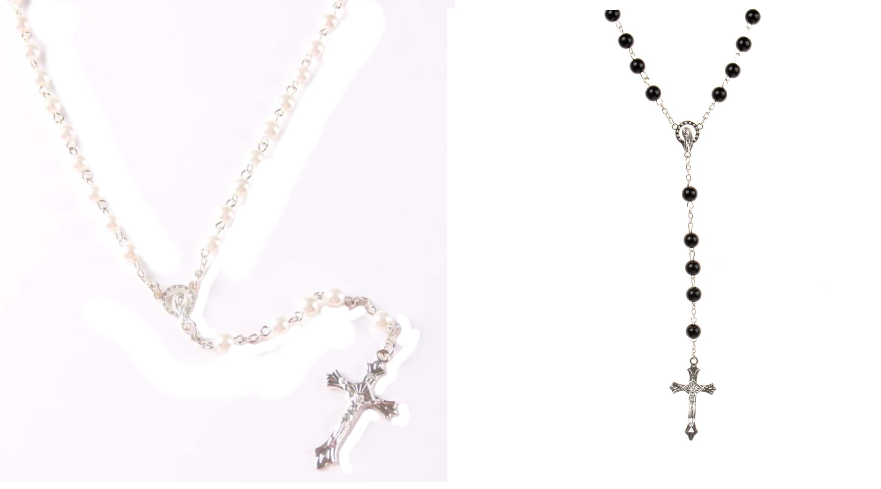 2-Piece Set Rosemary Prayer Beads 1-Black 1-White Silver Anti