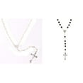 thumbnail image 1 of 2-Piece Set Rosemary Prayer Beads 1-Black 1-White Silver Anti-Tarnish Cross Jewelry-334-CPB, 1 of 6