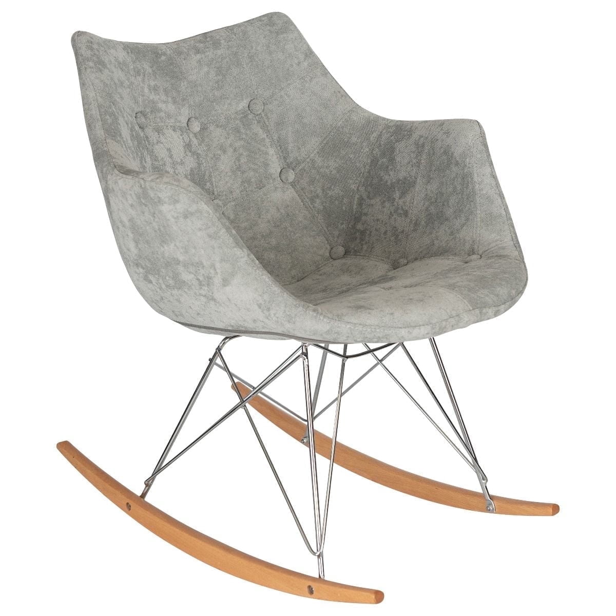Modern Upholstered Rocking Chair – Small Accent Chair for Nursery, Kids, or Living Room | Nursing Chair with Curved Back & Wood Rocker Legs, French Silver