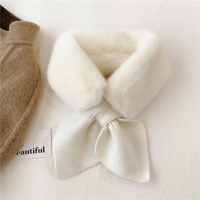 Cuello de piel de imitación de conejo, bufanda de felpa cruzada, cálida, a la moda, para invierno Fivean unisex