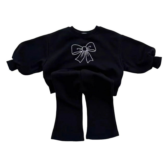 Gubotare Cute Outfits for Girls Preppy Toddler Baby Girl Fall Winter Clothes Long Sleeve Sweatshirt Tops Pants 2Pcs Set Farm Goose Outfit (Black,2-3 Years)