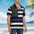 thumbnail image 3 of Gaeub Thin Blue Line Flag Print Men's Hawaiian Shirt,Button Down Short Sleeves Shirts,Tropical Beach Casual Button Down Shirts,3X-Large, 3 of 7