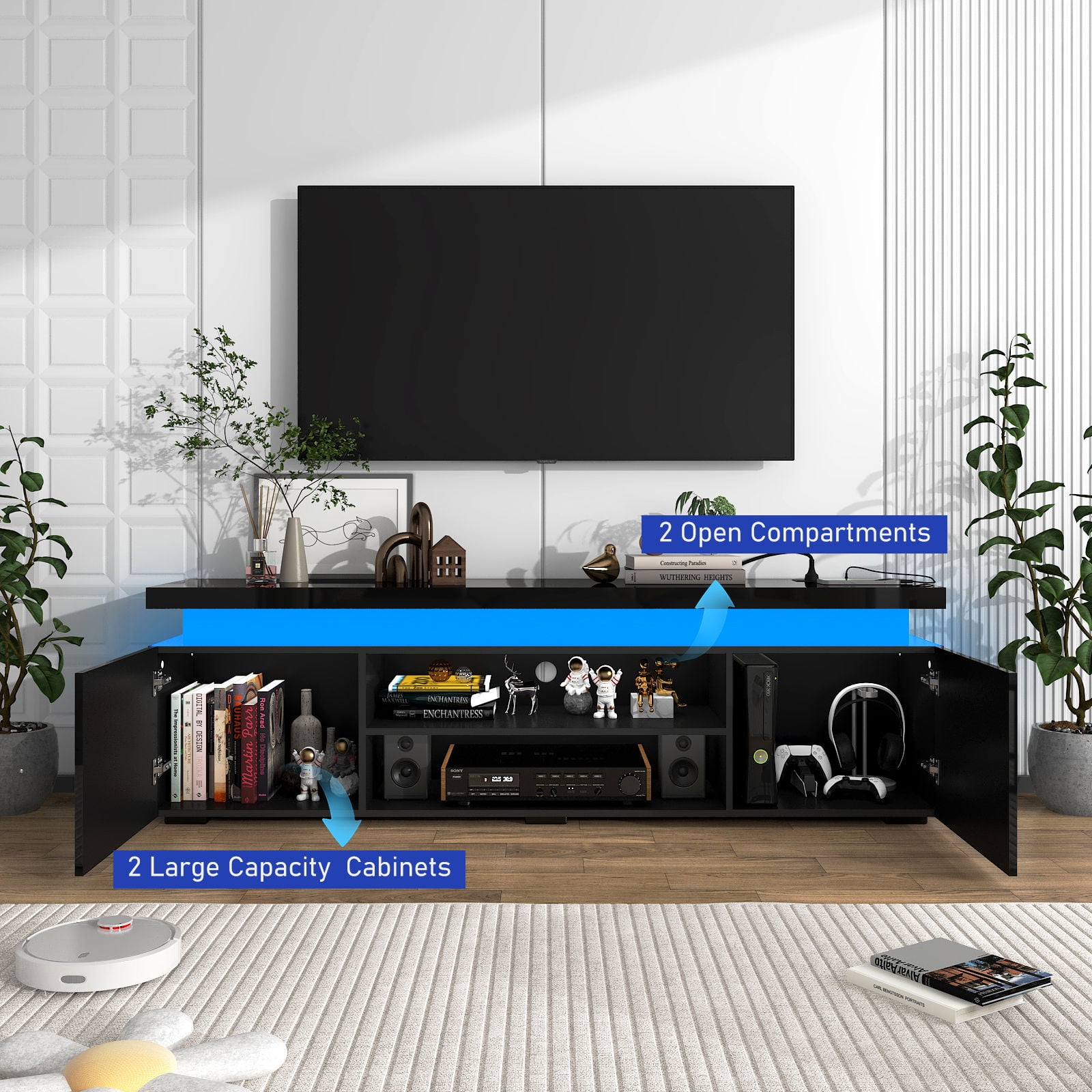 80" LED TV Stand with Power Outlet for up 90" TVs, Modern Large Entertainment Center Long Sounbar Media Console Table Stand for Living Room