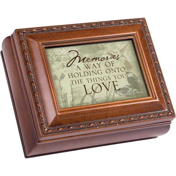 Cottage Garden Memories Love Brown Rope Trim 4.5 x 3.5 Tiny Square Jewelry Keepsake Box