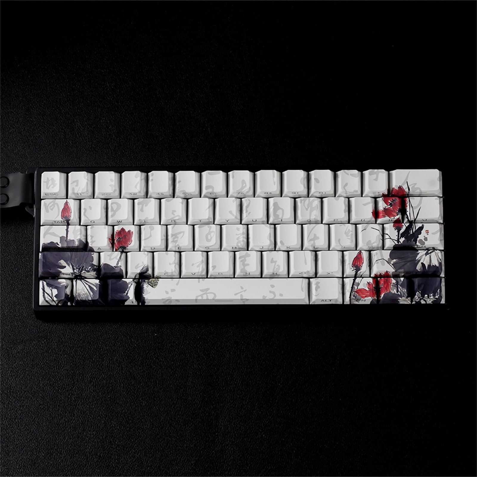 PBTs Keycaps for Mechanical Keyboards 65 Percent Layout Japanese Plums Blossoms Theme OEM Height Profile with Oil Resistant Coating