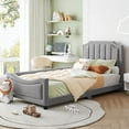thumbnail image 3 of Twin Size Upholstered Daybed - Gray, Classic Stripe Headboard, Sturdy, No Box Spring, Easy Assembly, Versatile Decor, 3 of 13