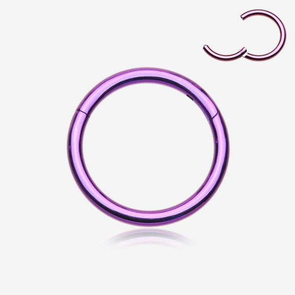 Implant Grade Titanium PVD Colorline Basic Seamless Hinged Clicker Hoop Ring-Purple