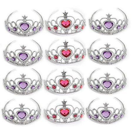 Pink Princess Dress Up Set - Dazzling Toys 12 Pack Princess Tiara with Pink and Purple Jewels | Kids Princess Crowns | 1 Dozen | Great for Kids to us for Props, Dress Ups, Weddings, Halloween and More
