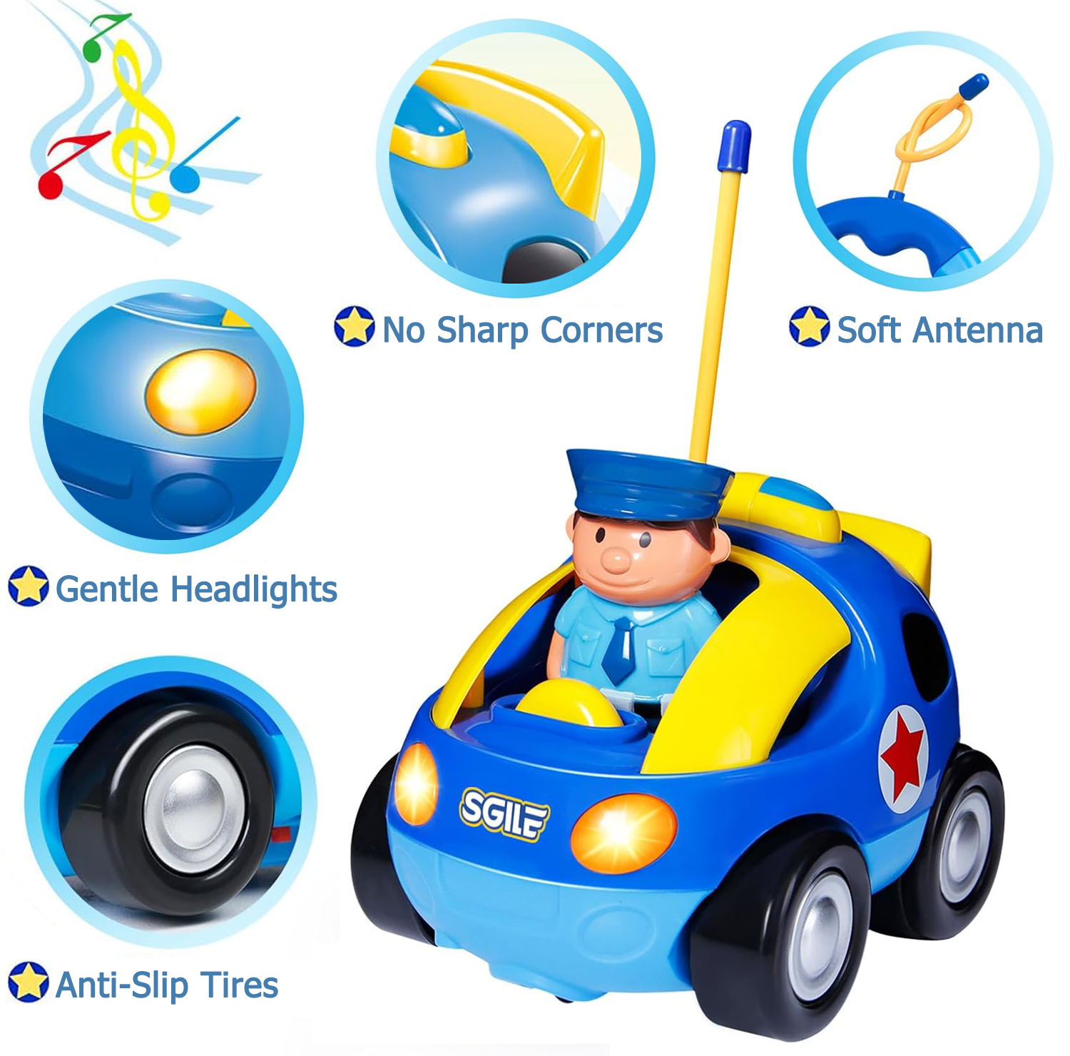 HYPERLIVING Remote Control Car for Toddlers with Sound and Light – RC Police Race Car, Toddler Remote Control Car, Birthday Gift for 18+ Months Old Boys and Girls