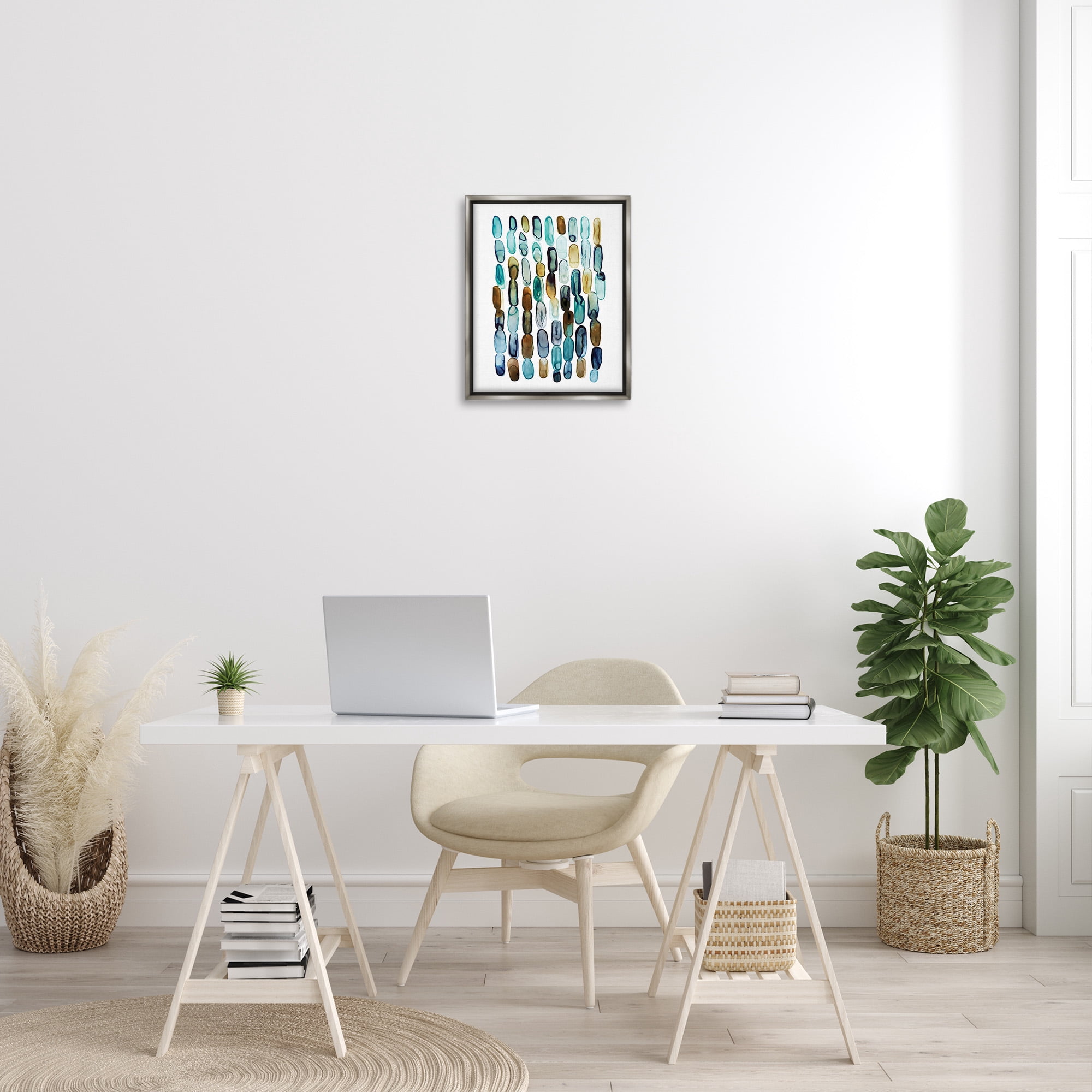 Stupell Industries Blue Oblong Shapes Pattern Abstract Painting Gray Floater Framed Canvas Art Print Wall Art, 17 x 21