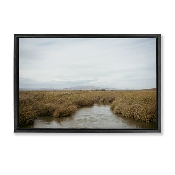 Stupell Industries Marshland Stream View Landscape & Nature Photography Black Floater Framed Canvas Art Print Wall Art, 25 x 17