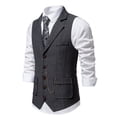 thumbnail image 3 of Men Vest Suit Men Suit Waistcoat Lapel Single Breasted Business Suit Vest Solid Color Slanted Hem 3d Pockets Chain Decoration Polyester Waistcoat, 3 of 8
