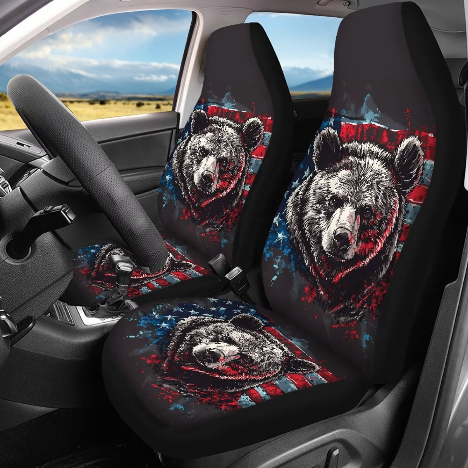 Pzuqiu Bear Head Seat Cover Sets Full Lightweight Full Wrapping Edge Seat Covers Breathable Car Seat Covers Front Seats Back Seats Easy to Install Car Interiors Fit for Most Sedans Truck