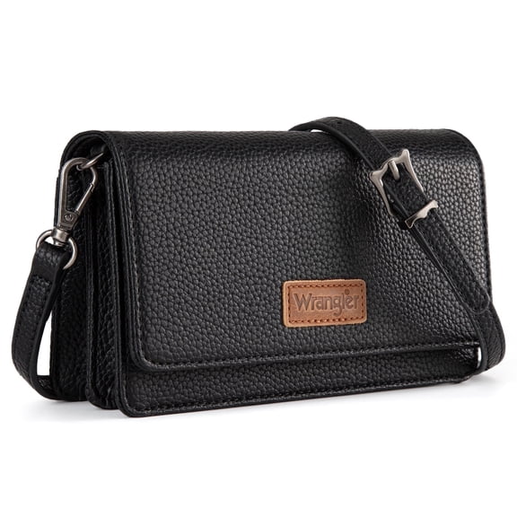 Wrangler Small Crossbody Wallet Purses RFID Trendy Purses for Women with Adjustable Straps, Black