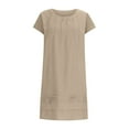 thumbnail image 6 of Brilliant Summer Dresses for Women under $10 Women's Round Neck Short Sleeved Pleated Solid Linen Loose Fitting Dress Straight Skirt Brown XXXXL, 6 of 8