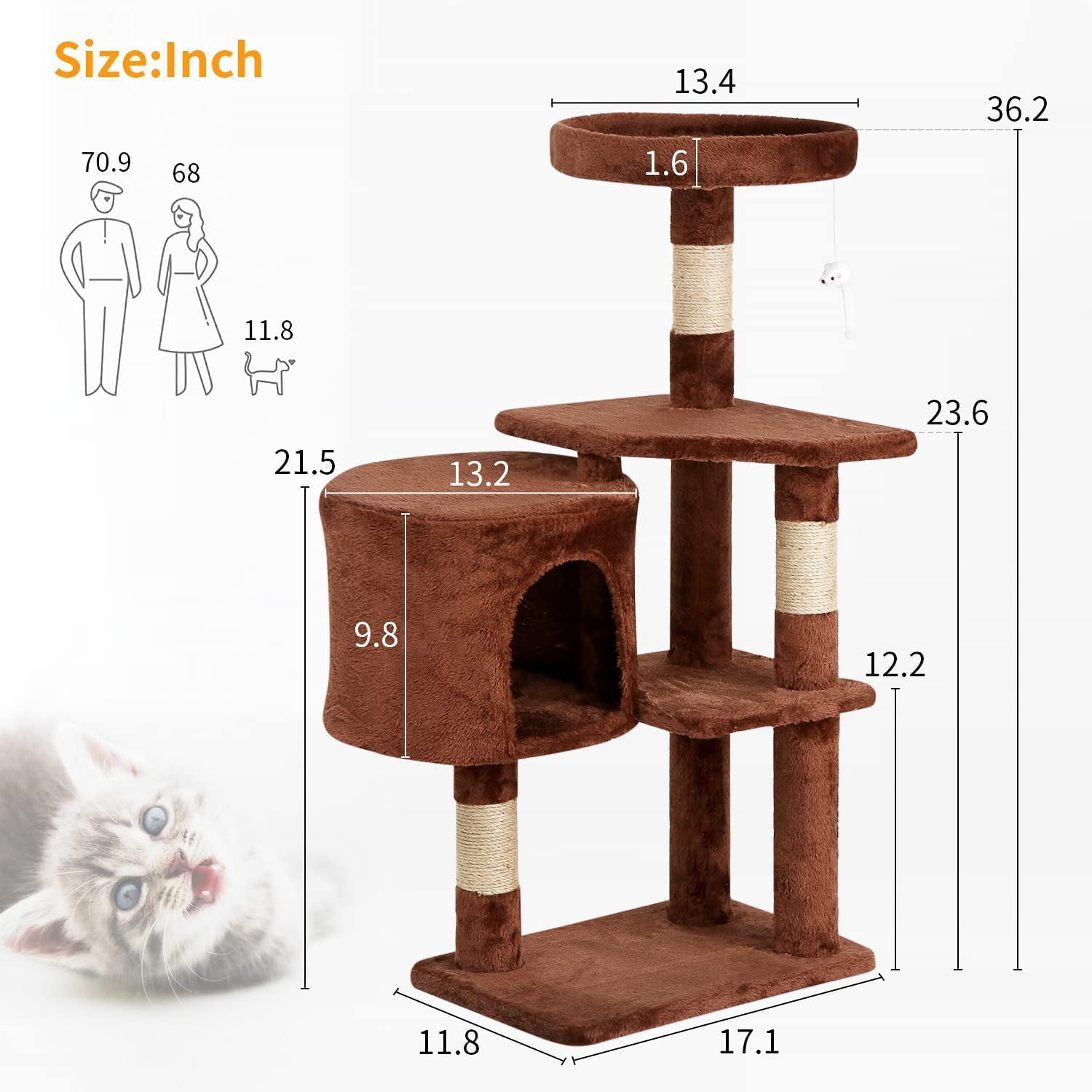 BestPet 36 inch Tall Cat Tree Cat Tower Cat Condo Multi-Level,Brown