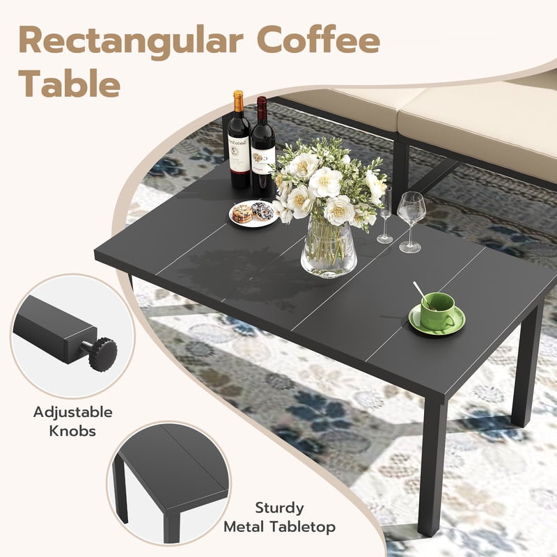 MRUAKA 4-Piece Outdoor Patio Conversation Set, Metal Frame Furniture Sofa with Armchairs & Coffee Table, Weather-Resistant Cushions for Balcony, Deck, Poolside Beige