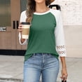 thumbnail image 5 of EchfiProm Womens Winter Tops Crew Neck T-Shirts 3/4 Sleeve Green Pullover Colorblock for Ladies, 5 of 8