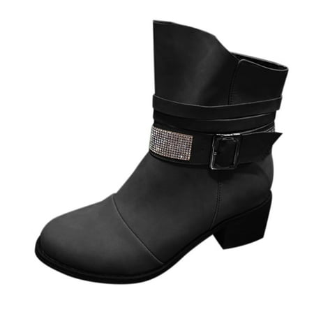 

Toe Winter Thick Autumn Side Heel Rhinestone Zipper Boots Women s Pointed Ankle Shoes Women s Boots
