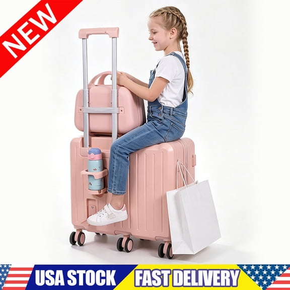 Ride on Luggage with Handbag for Kids , Hardshell Carry on Suitcase with 6-Wheels,Hidden Cup, Foldable Footrest & Adjustable Handle