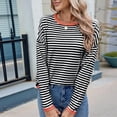 thumbnail image 6 of Women'S Casual Striped Crewneck Sweaters Color Block Long Sleeve Knitted Sweater Tops Black & Orange S, 6 of 9