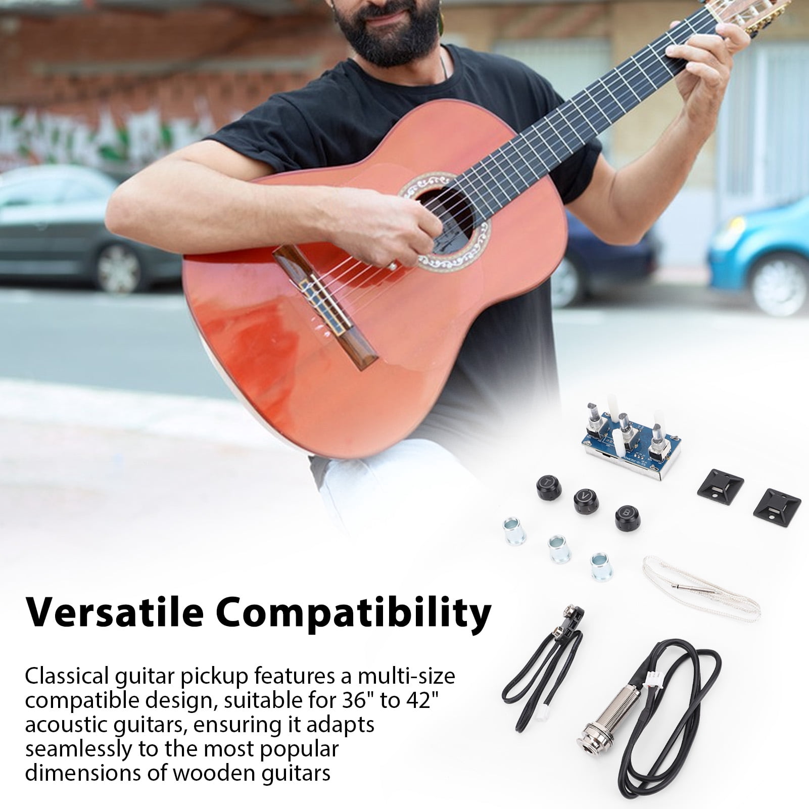 VOICE GUARD Classical Acoustic Guitar Piezoelectric Pickups High-Fidelity 3-Band EQ Adjustable Multi-Size Compatible 36-42 Inches Musical Instrument Accessories Black Set