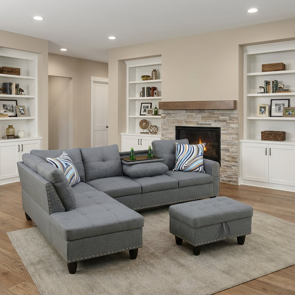 Prilinex Classic L-Shaped Sectional Sofa Couch for Living Room, Modern Modular Sofa with Chaise, Classic Lounge Couch Sleeper for Apartment, Gray
