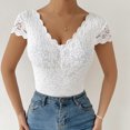 thumbnail image 6 of YYDGH Women Lace Short Sleeve Bodysuit Sexy Deep V Neck Crotch Leotard Tops White XS, 6 of 9
