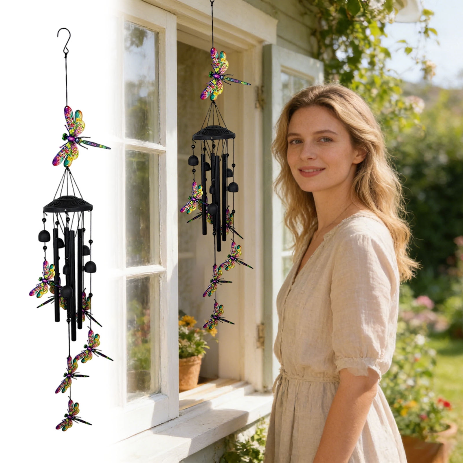 Metal Wind Chimes For Home Outdoor Garden Decorative Hanging Tubing Sculpture Tuning Wind Chime With Resonant Tones And Sleek Modern Design 29x12x6 cm DragonflyB