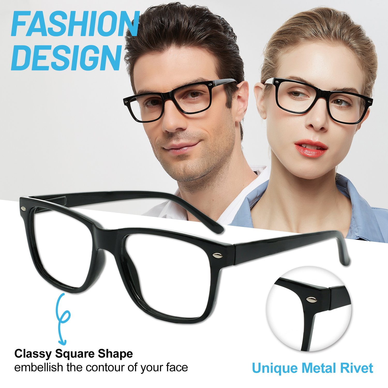 WEMOOTANTS 4 Pack Reading Glasses for Women Men, Large Square Readers 2.5 Designer Black Reader Glasses