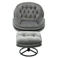thumbnail image 5 of 360 Degree Swivel Barrel Accent Chairs with Ottoman, Round Armless TV Chairs with Upholstered & Black Metal Base, Velvet Fabric Chair for Living Room, Bedroom & Office, Gray, 5 of 7