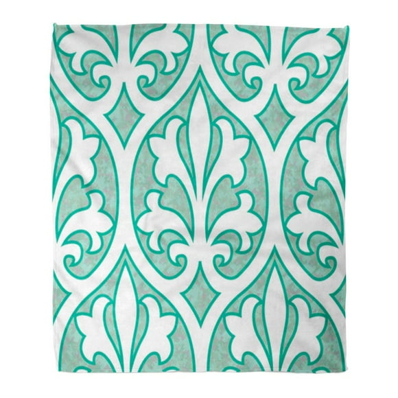 JSDART Throw Blanket Warm Cozy Print Flannel Ogee 15Th Century Inspired Pattern Artwork Ages Damask Diaper Fleur Lis Middle Comfortable Soft for Bed Sofa and Couch 58x80 Inches