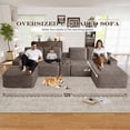 thumbnail image 4 of Muumblus 125" Cloud Sectional Sofa with Storage Console, U-Shaped Modular Couch with 2 Ottomans, USB, Cup Holders, Oversized Corduroy Living Room Sofa, Brown, 4 of 8