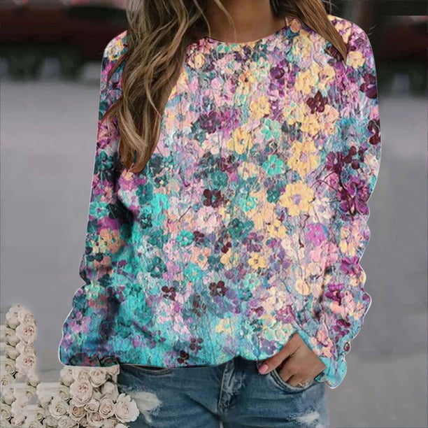 ICHUANYI Liquidación Moda Señoras Manga Cuello Redondo Impreso Sudadera Blusa Jersey Top ICHUANYI WER202308231642